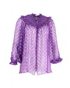 Zimmermann Zimmerman Shirred Polka Dot Blouse In Purple Silk In Purple