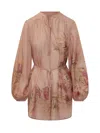 Zimmermann Pink Botanical Floral Silk Habotai Cascadian Tunic Top In Pink