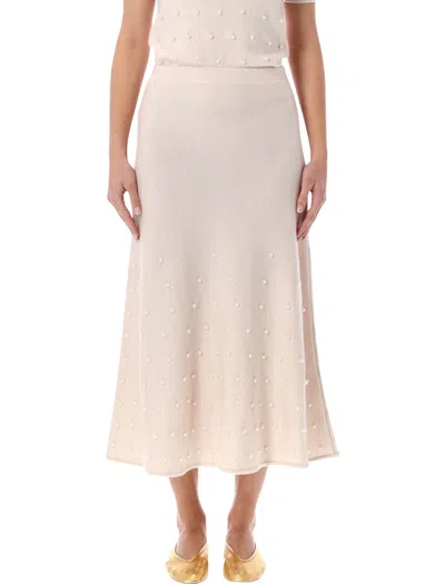 Zimmermann Hypnotic Cream Beaded Midi Skirt In Pink