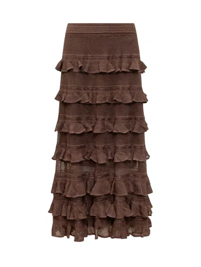 Zimmermann Knit Long Skirt In Brown