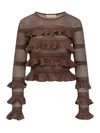 Zimmermann Hypnotic Lace Frill Metallic-knit Top In Brown