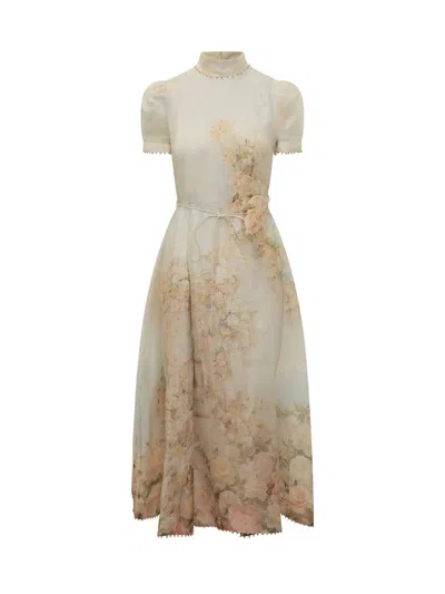Zimmermann Midi Silk Dress With Print In Multi
