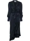 Zimmermann Long-sleeve Wrap Silk Midi Dress In Blue