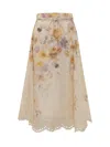 Zimmermann Womens Pansy Floral Memento Embroidered Linen And Silk Midi Skirt Xs In Multi