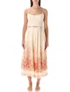 Zimmermann Wanderlust Corset Midi Dress In Coral Toile In Multi