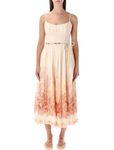 ZIMMERMANN ZIMMERMANN ZIMMERMANN WANDERLUST CORSET MIDI DRESS CREAM