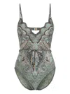 Zimmermann Wanderlust Belted Embellished Scalloped Printed Swimsuit In Multi