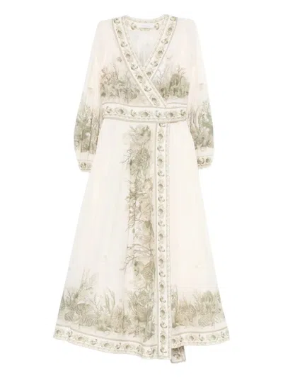 Zimmermann Wanderlust Wrap Midi Dress In White
