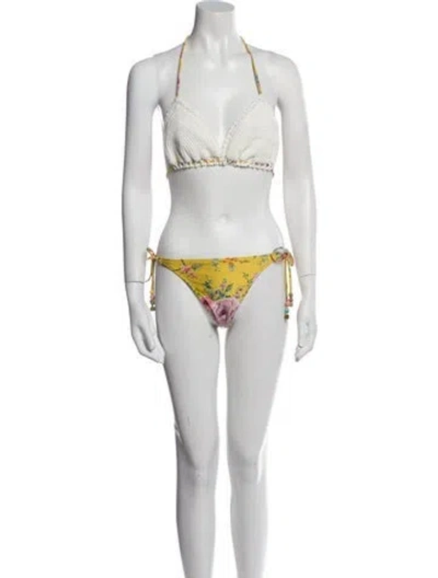 Pre-owned Zimmermann Zinnia Crochet Tri Bikini Floral Print Bikini In Neutral