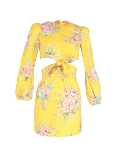 Pre-owned Zimmermann Zinniaffloral Cut-out Mini Dress In Yellow