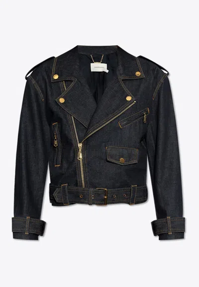 Zimmermann Crush Denim Biker Jacket In Black