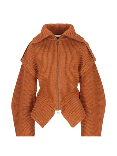 Zimmermann Zip-up Ribbed-knit Sweater In Orange