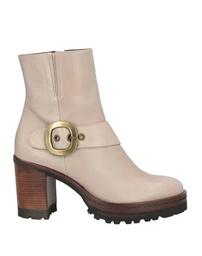 Zinda Woman Ankle Boots Beige Size 7 Leather In Neutral