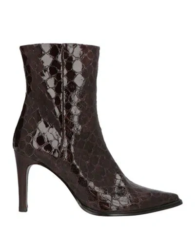 Zinda Woman Ankle Boots Dark Brown Size 7 Leather In Burgundy