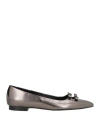 Zinda Woman Ballet Flats Gunmetal Size 8 Leather