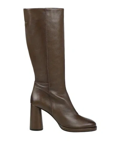 Zinda Woman Boot Military Green Size 8 Leather In Brown