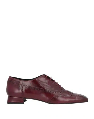 Zinda Woman Lace-up Shoes Garnet Size 11 Leather In Red