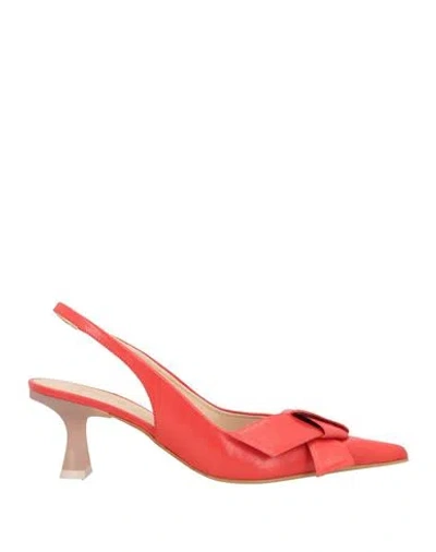 Zinda Woman Pumps Coral Size 7 Leather In Red