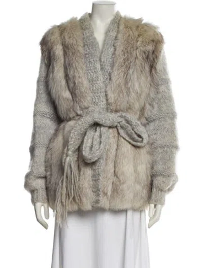 Pre-owned Zinman Furs Fox Faux Fur Jacket In Neutral