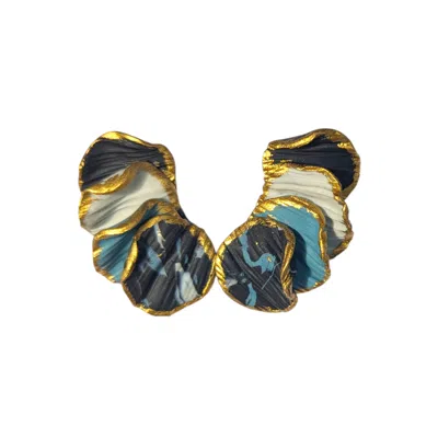 Ziolla Designs Women's Black / Blue / Gold Lola Handmade Black And Blue Layered Petal Earrings In Multi