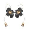Ziolla Designs Women's Black / Gold Black Flower Drop Earrings With Gold Bell Flower Charms