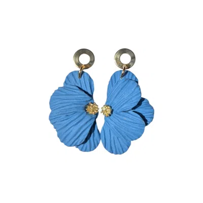 Ziolla Designs Women's Blue Flowers Statement Earrings