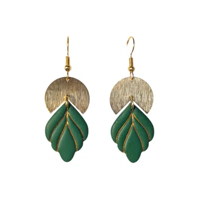Ziolla Designs Women's Green / Gold Avra Green And Gold Earrings In Multi