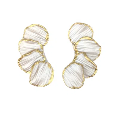Ziolla Designs Women's White / Gold White And Gold Bridal Petal Earrings Handmade Wedding Drop Earrings In Multi
