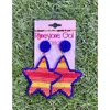 Zippity Do Dah Astros-inspired Striped Star Seed Bead Earrings In Orange, Yellow, Red, And Navy Seed