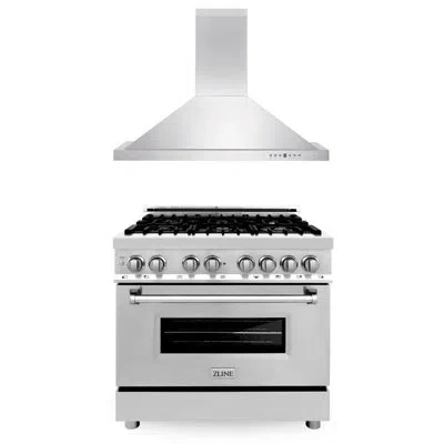 Zline 2 Piece Kitchen Package With 36" Freestanding Dual Fuel Range & 36" Wall Mount Range Hood In Stainless Steel