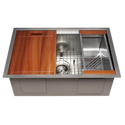 Zline 27 In. Garmisch Undermount Single Bowl Satin Stainless Steel Kitchen Sink With Bottom Grid And Acces