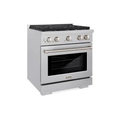 Zline 30 In. 4.2 Cu. Ft. Paramount Dual Fuel Range With Gas Cooktop And Electric Convection Oven In Satin  In Brass Burners