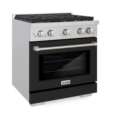 Zline 30 In. 4.2 Cu. Ft. Paramount Gas Range With 4 Burner Cooktop And Convection Gas Oven In Stainless St In Stainless Steel,matte Black