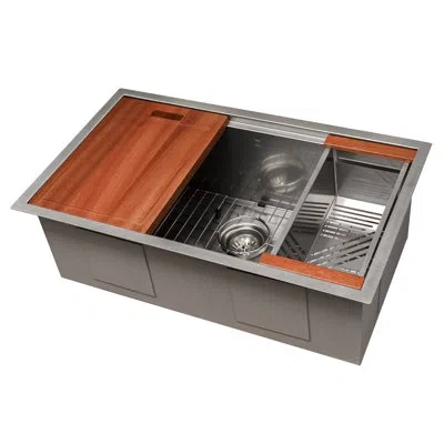 Zline 30 In. Garmisch Undermount Single Bowl Satin Stainless Steel Kitchen Sink With Bottom Grid And Acces