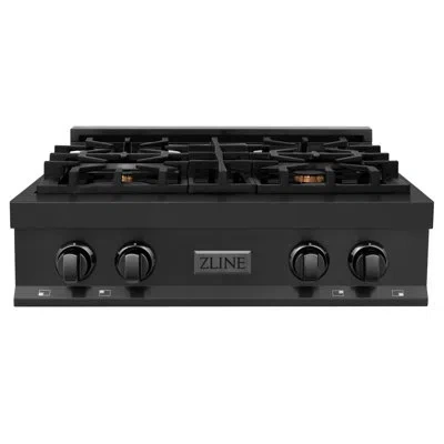Zline 30 In. Legacy Gas Rangetop With 4 Brass Burners And Porcelain Cooktop In Black Stainless Steel (rtb-