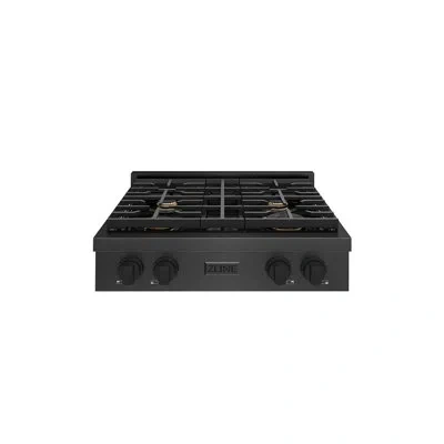 Zline 30 In. Paramount Gas Rangetop With 4 Brass Burners And Porcelain Cooktop In Black Satin Stainless St