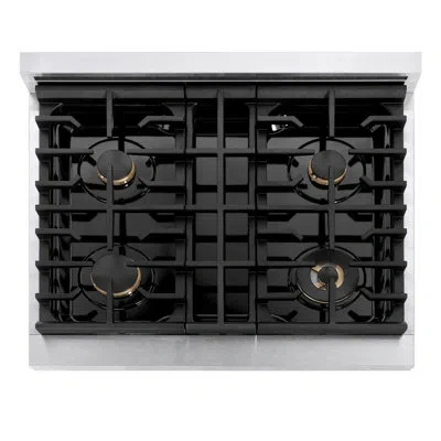 Zline 30 In. Paramount Gas Rangetop With 4 Brass Burners And Porcelain Cooktop In Satin Stainless Steel (s In Durasnow Stainless Steel,brass Burners