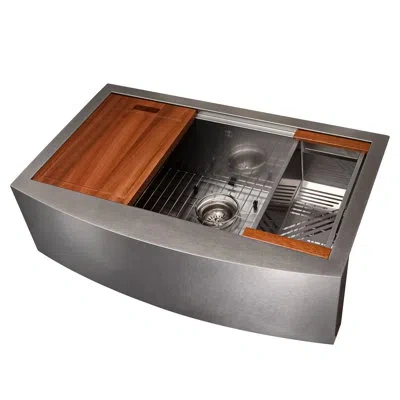 Zline 33 In. Moritz Farmhouse Apron Mount Single Bowl Satin Stainless Steel Kitchen Sink With Bottom Grid 
