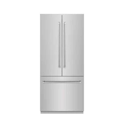 Zline 36 In. 19.6 Cu. Ft. French Door Built-in Bottom Freezer Refrigerator With Water Dispenser And Ice Ma In Stainless Steel