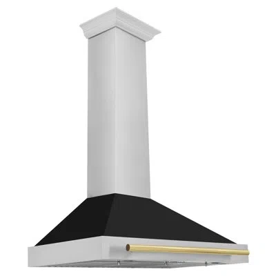 Zline 36 In. Autograph Edition Convertible Stainless Steel Range Hood With Black Matte Shell And Handle In Polished Gold