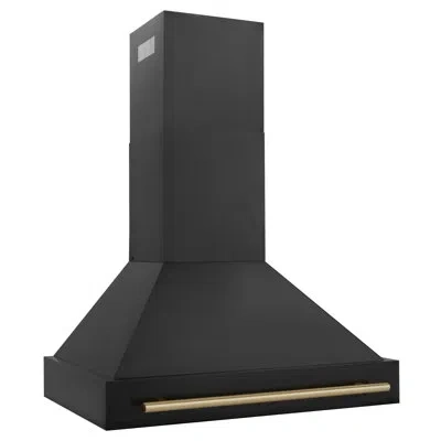 Zline 36 In. Black Stainless Steel Range Hood With Handle In Champagne Bronze