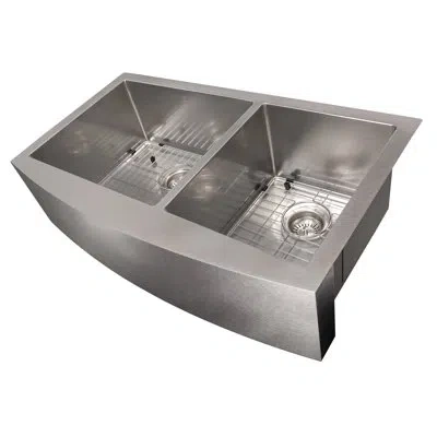 Zline 36 In. Courchevel Farmhouse Apron Mount Double Bowl Satin Stainless Steel Kitchen Sink With Bottom G