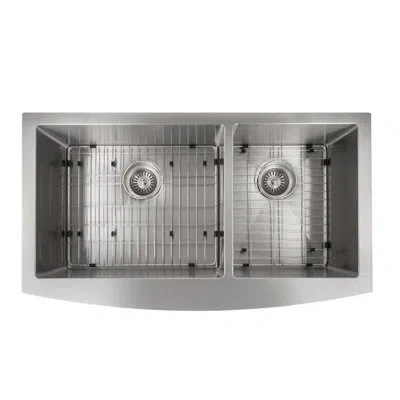 Zline 36 In. Courchevel Farmhouse Apron Mount Double Bowl Stainless Steel Kitchen Sink With Bottom Grid (s
