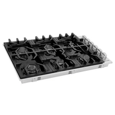 Zline 36 In. Gas Cooktop With 6 Brass Burners And Black Porcelain Top