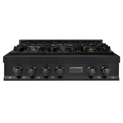 Zline 36 In. Legacy Gas Rangetop With 6 Brass Burners And Porcelain Cooktop In Black Stainless Steel (rtb-