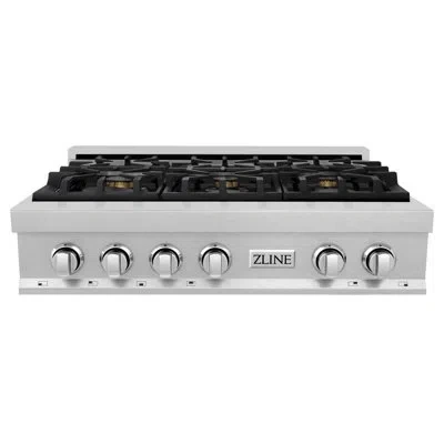 Zline 36 In. Legacy Gas Rangetop With 6 Brass Burners And Porcelain Cooktop In Satin Stainless Steel With 