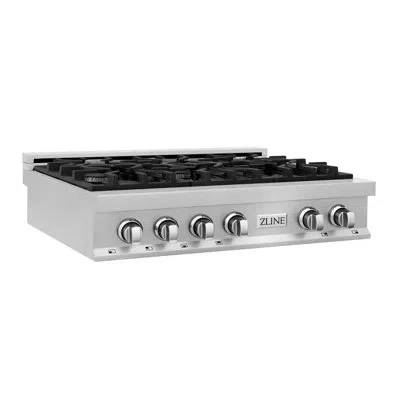 Zline 36 In. Legacy Gas Rangetop With 6 Burners And Porcelain Cooktop In Satin In Stainless Steel