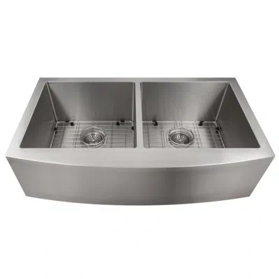 Zline 36 In. Niseko Farmhouse Apron Mount Double Bowl Stainless Steel Kitchen Sink With Bottom Grid (sa50d