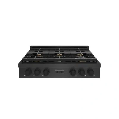 Zline 36 In. Paramount Gas Rangetop With 6 Brass Burners And Porcelain Cooktop In Black Satin Stainless St