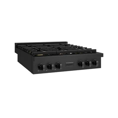 Zline 36 In. Paramount Gas Rangetop With 6 Brass Burners And Porcelain Cooktop In Black Stainless Steel (s In Black Stainless,brass Burners